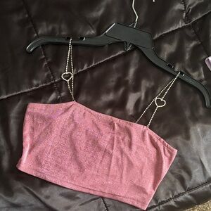 Pink Women's Crop Top with Heart Straps